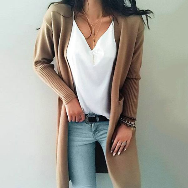 Camisolas das Mulheres Cardigan Mulheres Cashmere Sólida Malha Camisola Mulheres Manga Longa Inverno Senhoras Bolsos Cardigans Kimono roupas roupas