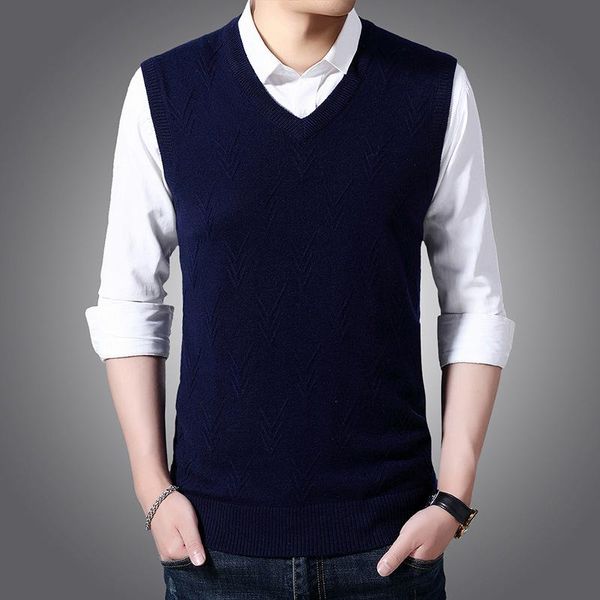 

sweater vest business men v-neck sleeveless casual slim fit chalecos para hombre youth pure color leisure knitted waistcoat men's vest, Black;white