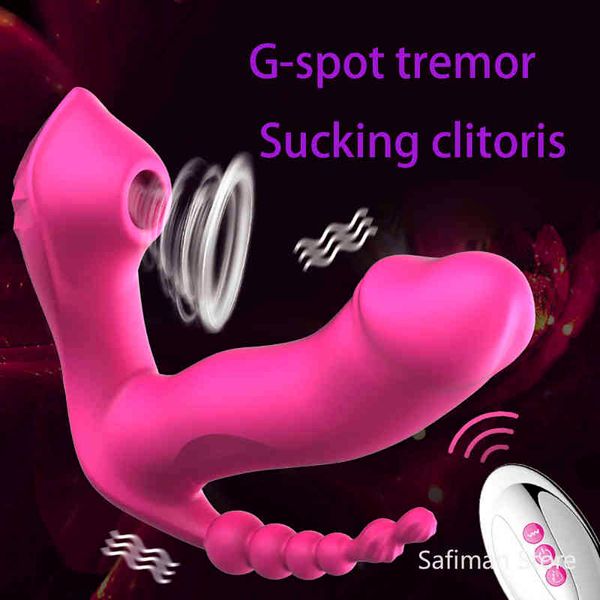 Nxy Vibrators 3 в 1 Носимый сосущий фаллоимитатор Vibrator G Spot Clitoris стимулятор оргазм Оргазм Анальный вингинальный станок для взрослых секс-игрушки для женщин 0104