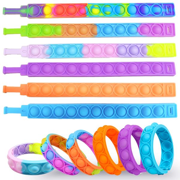 

push pop bubble wristband fidget toy, [set of 6]wearable autism special needs reducer, children and adults finger pressure silicone bracelet