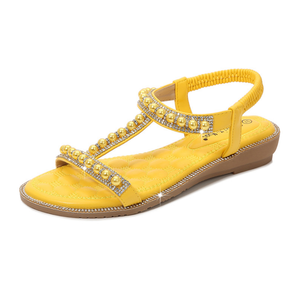 

sandals 2021 summer women's beaded rhinestone breathable flat beach shoes, Black
