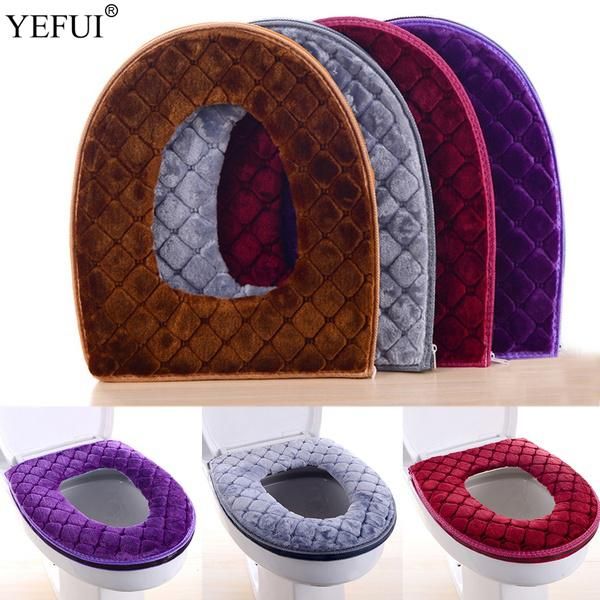 

toilet seat covers yefui universal cover with zipper soft thicker warm plush for home decor bathroom washable lid accessories