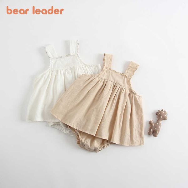 

bear leader summer baby girls romper born casual solid color clothing sleeveless infant bodysuit korean style one-pieces 0-3y 210708, Blue