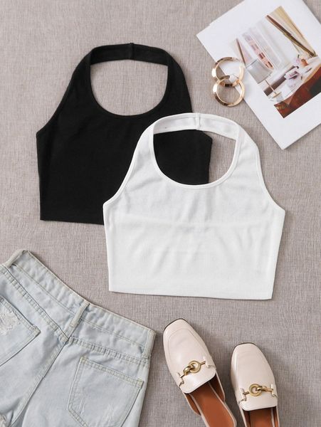 

2 pack halter t1ts#, White