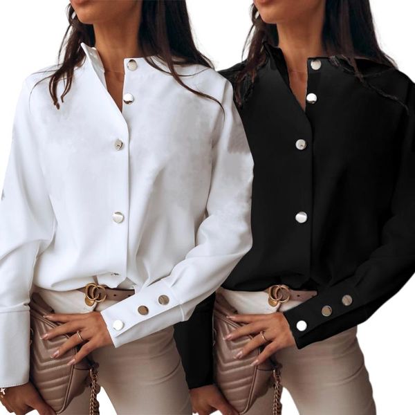 

elegant white blouse shirt women long sleeve buttton fashion woman blouses 2021 and solid mujer blusa women's & shirts