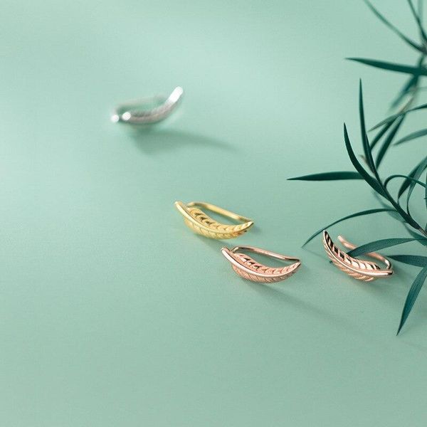 

stud a00152 real 925 sterling silver lovely sweet leaf ear clip without piercing earrings for women cuff trend 2021, Golden;silver