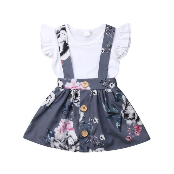 

clothing sets toddler kid baby girl 0-24m romper floral overall skirt suspender dress outfit, White