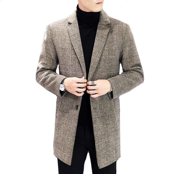 

men's wool & blends 2021 autumn winter woolen coat mid-length trench classic solid color windbreaker plus size m-4xl long jacket, Black