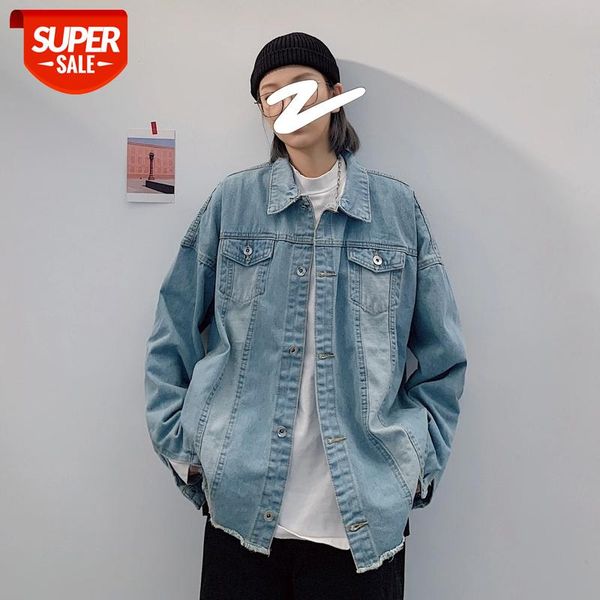 

2020 men's cargo solid color loose cowboy coat blue/black denim jacket work clothes fashion outerwear size -2xl #hy6k, White;black