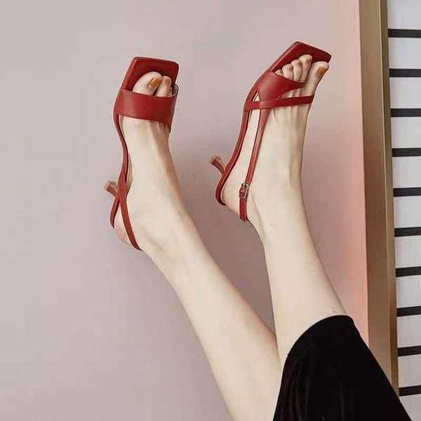 

dress shoes summer fashion pinch narrow band women gladiator sandal ladies square open toe ankle buckle strap stiletto heels, Black