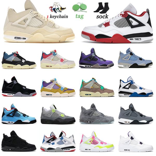 

2021 selling jumpman 4s airs jordens 4 basketball shoes white sail fire red university blue taupe haze kaws black cat off retro trainers sne, White;red