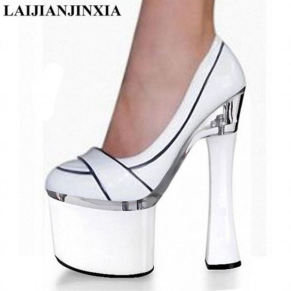 

18cm high-heeled shoes with single formal plus size platform 7 inch stiletto thick dress, Black