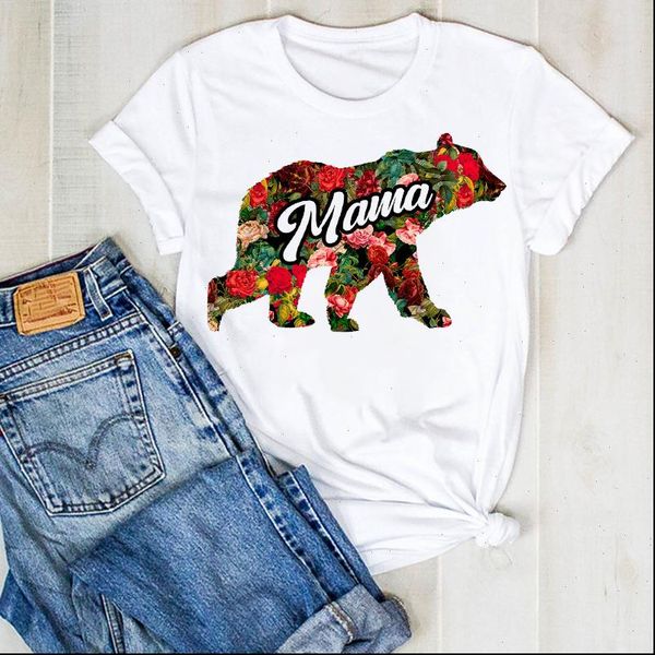 

women womens lady mama bear flower mother short sleeve print ladies summer t tee female shirt clothes graphic, White