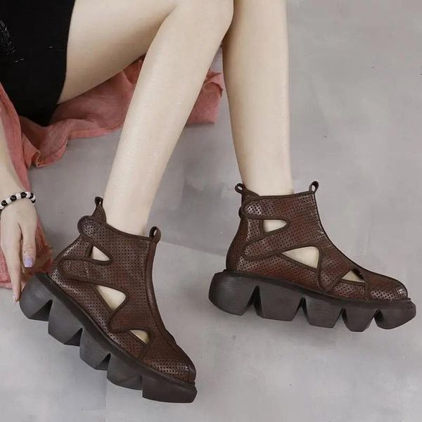 

dress shoes 2021 summer handmade personality leather thick-soled hollow female sandals pure color sponge cake layer soft, Black