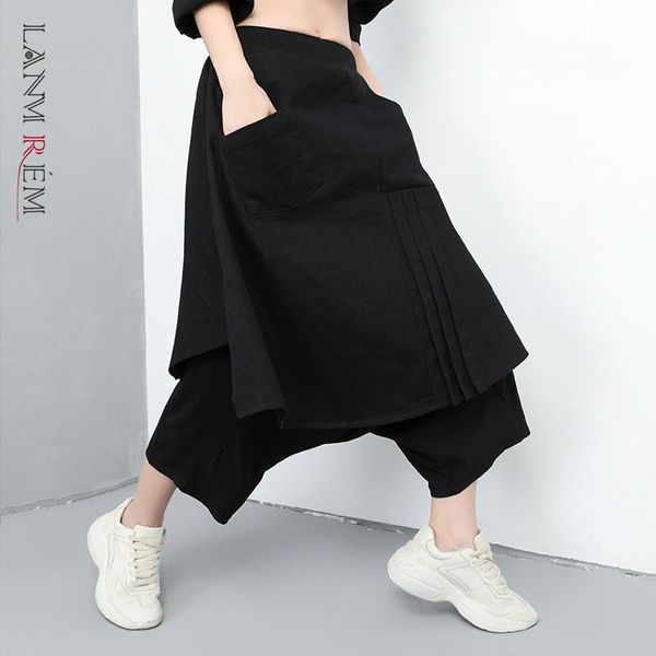 

women's pants & capris lanmrem can ship 2021 spring summer fashion patchwork false two pieces trousers tide big size personality casual, Black;white