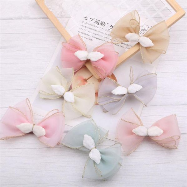

10pcs/lot girls cute wing hair clip organza bows hairpins playful clips handmade barrettes party headwear accessories, Slivery;white