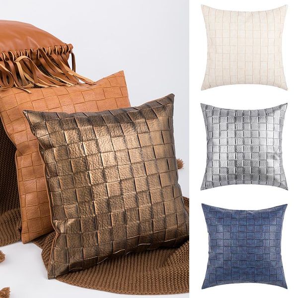 

cushion/decorative pillow simple luxurious pu leather weave case plaid cushion cover living room sofa waist home decoration