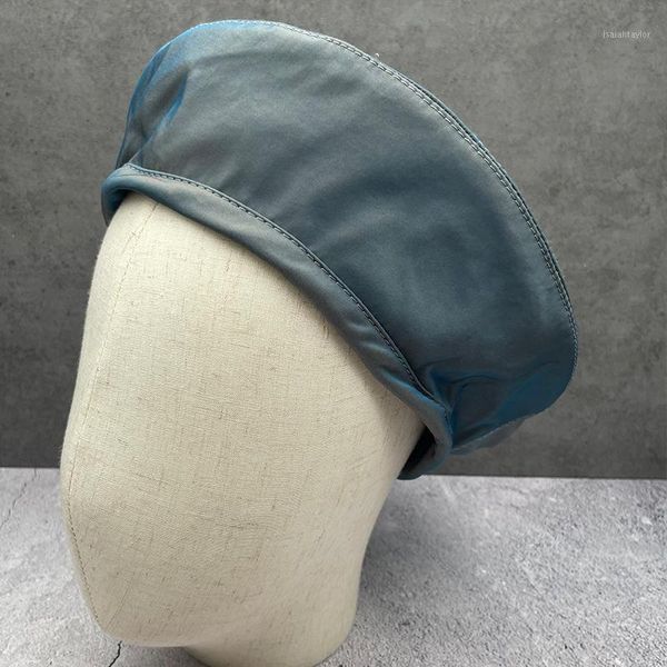 

berets 2021 female spring and autumn solid color round beret japanese simple versatile painter hat outdoor sun, Blue;gray