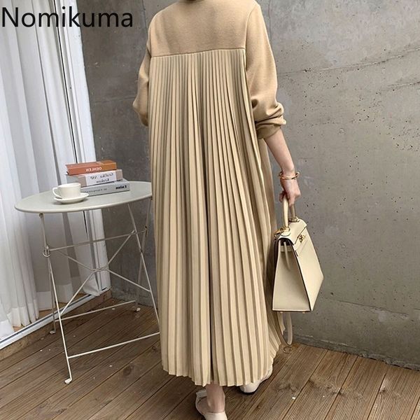 

nomikuma o neck long sleeve dresses patchwork casual loose pleated dress women korean chic vintage vestidos mujer 3e138 210514, Black;gray