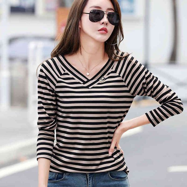 

women's t-shirt shintimes striped t women ago back tshirt femal fall long sleeve woman clothes korean fashion cotton tee femme sz9e, White