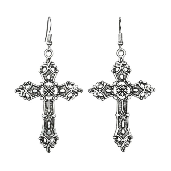 Christus-Barock-Kreuz-Ohrringe, Vintage-Stil, christlicher Glaube, böhmischer Stil, gotischer Haken-Ohrring für Frauen