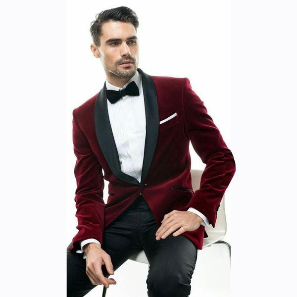 

burgundy velvet men suits for wedding smoking jacket custom made groom tuxedos slim fit terno blazer masculino 2piece coat pants men's, White;black
