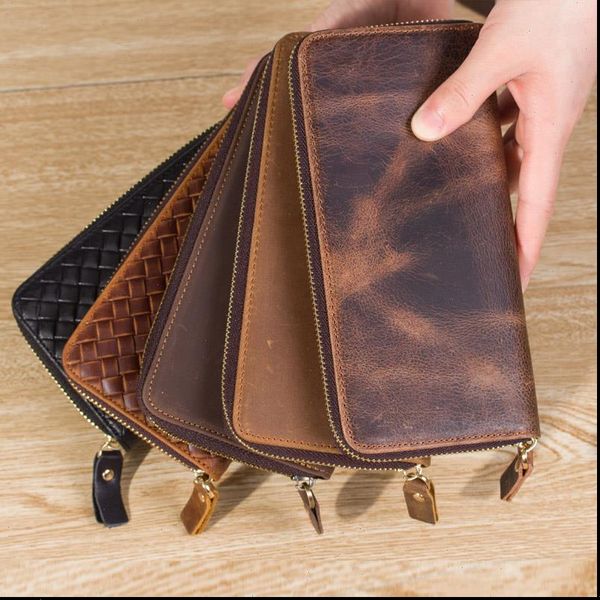 

crazy horse leather men wallets vintage genuine wallet for cowboy black brown 8875, Red;black