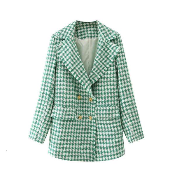 

Women's Suits & Blazers Nlzgmsj Za Women Green Houndstooth Autumn Notched Collar Double Breasted Woman Jackets Female Checked Coat 07 9INQ, White;black