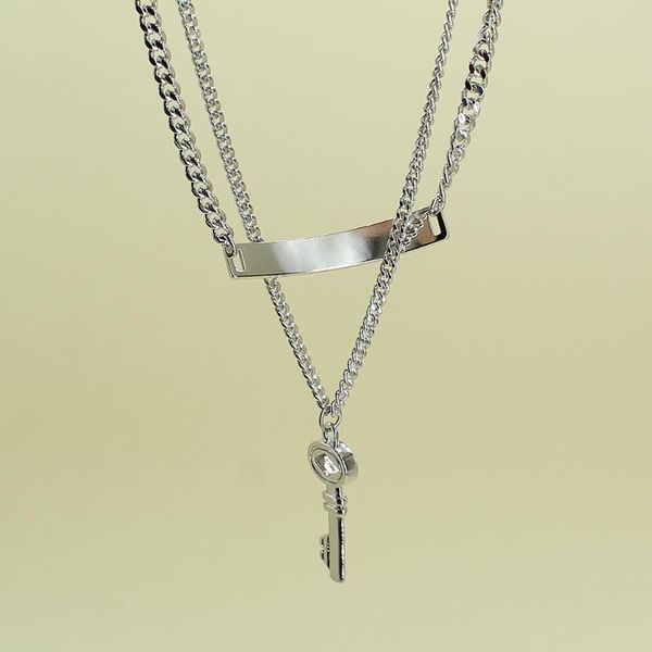 

pendant necklaces fashion punk style cuban chain key metal necklace for christmas night club gothic jewelry trinket gifts, Silver