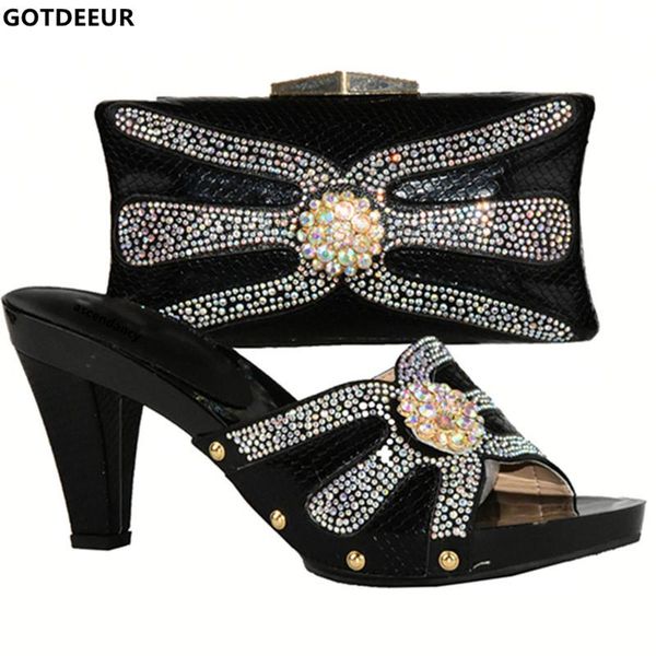 

dress shoes arrival italian matching shoe and bag set for wedding african decorated with rhinestone party, Black