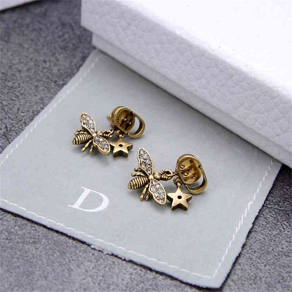 

pentagram earrings new women's brilliant diamonds star bee wing earrings luxury_5iu5, Golden