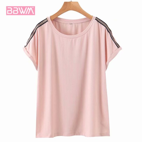 

round neck wild pink fresh loose short sleeve simple hedging female t-shirt elegant chic summer women's 210507, White