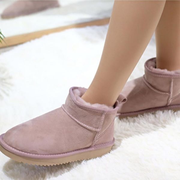 

boots 2021 winter warm women snow fashion ankle sheepskin wool plus size, Black
