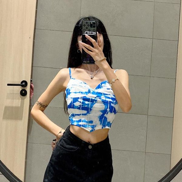 

women's tanks & camis 2021 women fashion streetwear vest blue polyester woman short striped print female tank casual ropa de mujer, White