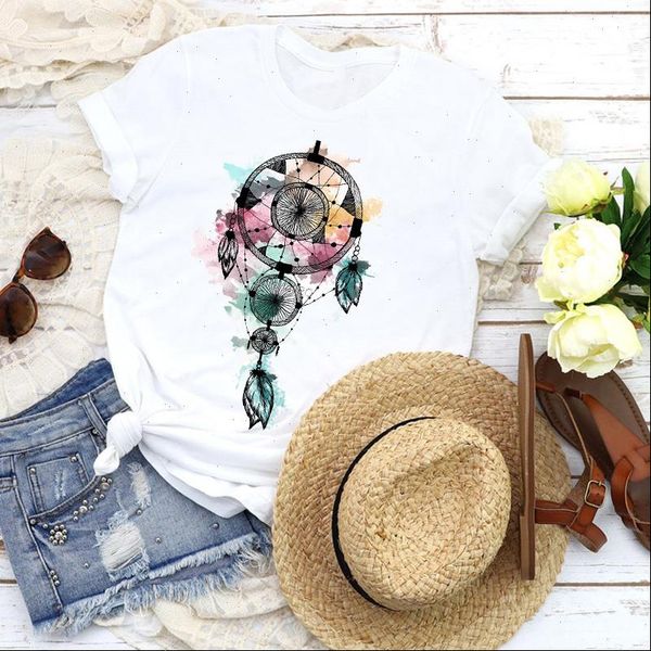 

womens women graphic vintage watercolor feather kawaii 90s fashion tees print t shirt clothing female, White