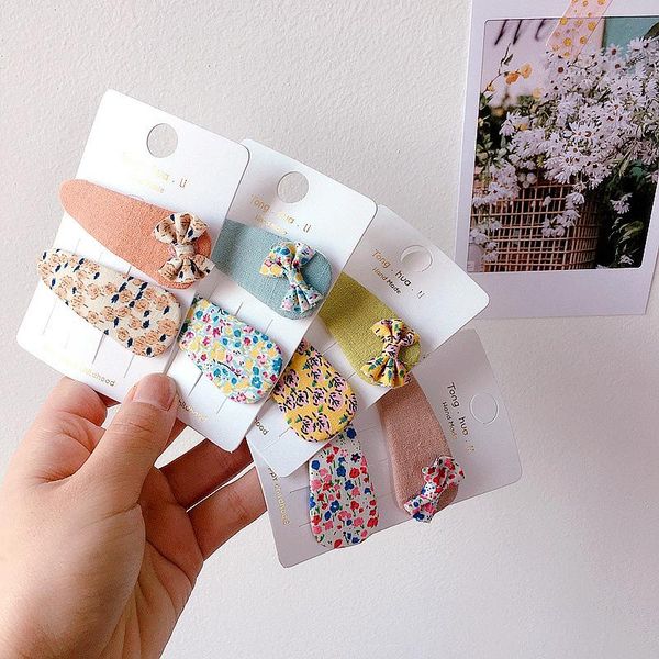 

korean style girl fashion cute hair pins rural small floral flowers bow color clips for children accessories, Slivery;white