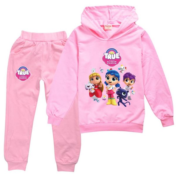 

clothing sets 2-16y cartoon true and the anime rainbow kingdom hoodie kids sweatshirt+pants 2pcs set boy casual tracksuit toddler girl outfi, White