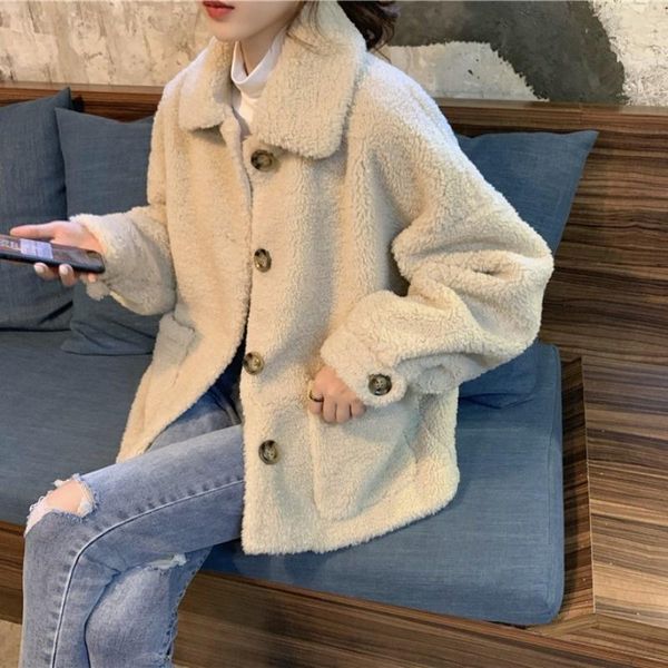 

women's jackets cmaz 2021 autumn winter thick coats for women short temperamental all-matching thickened lamb wool coat and win, Black;brown