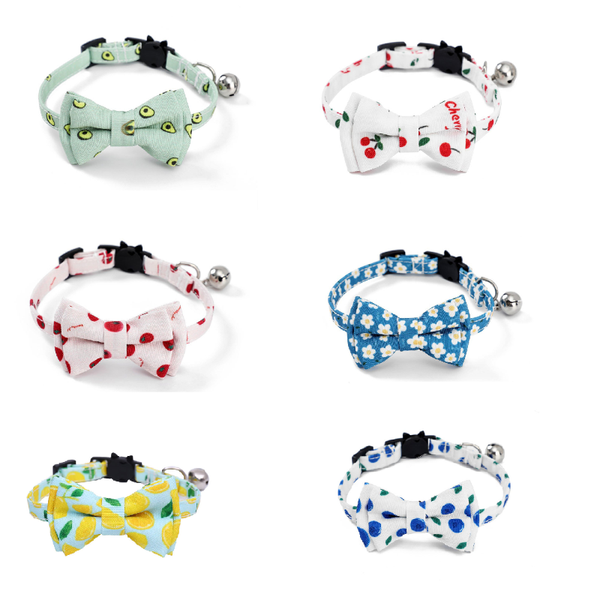 

cat collars & leads cartoon collar necklace pet products printing bowknot safety buckle with bell adjustable cats bow tie puppy pets accesso
