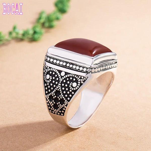 

cluster rings 925 pure silver jewelry trendy men fashion red ntural stone ring super atmosphere thai vintage inlaid zircon men's, Golden;silver