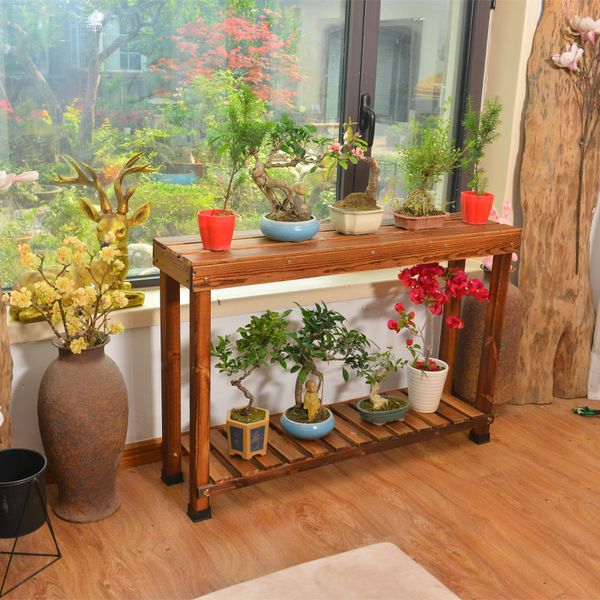 

garden decoration solid wood plant balcony double layer flower rack display rack