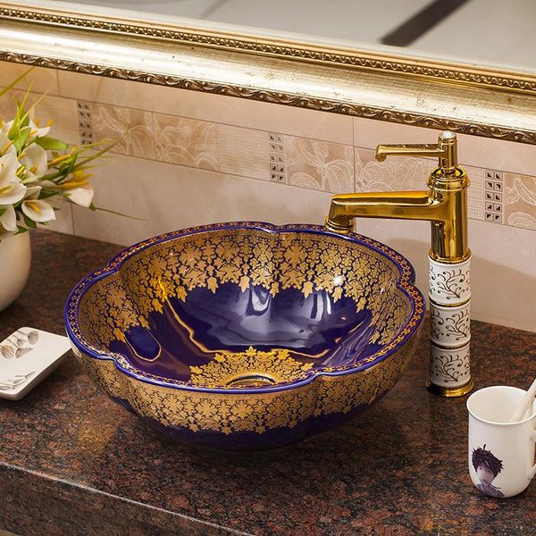 

ceramic table basin pentagonal petal washbasin home toilet art bathroom sink faucets