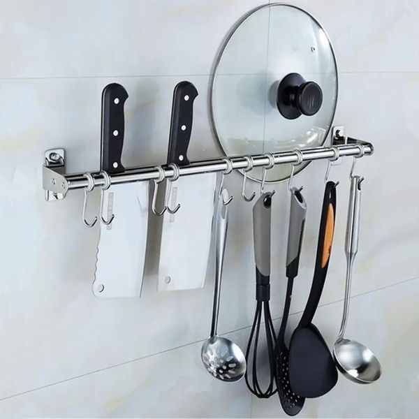 

hooks & rails wall mounted utensil rack stainless steel hanging kitchen rail with 6/8/10 removable hanger organizer