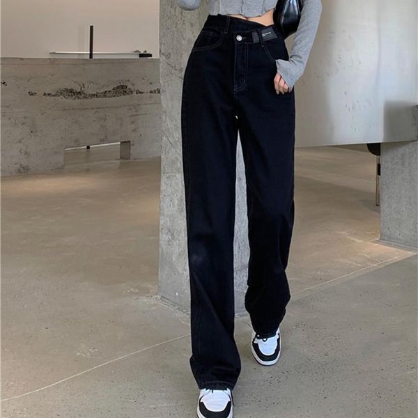 

women's pants & capris 2021 spring and autumn office lady casual asymmetric print patchwork high waist solid color straight drape moppi, Black;white