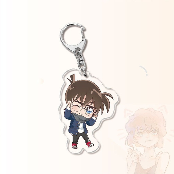 

detective conan keychain man acrylic conan edogawa key chain women cartoon figure mouri ran key ring pendant kids jewelry brelok, Slivery;golden
