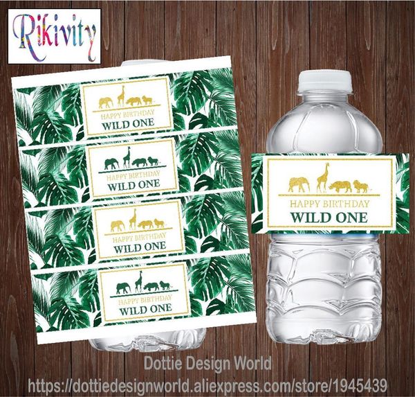 Personalizzato Tropical Jungle Safari Wild One Bottiglia d'acqua Etichette vino Candy Bar Wrapper Adesivi Baby Shower Compleanno Decorazione 210408