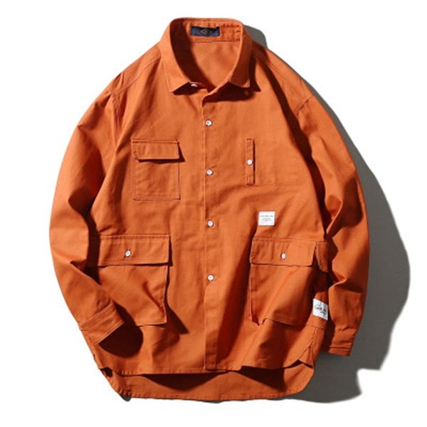 

mens new arrival cotton shirts coats multi-pocket orange japanese harajuku hip hop pockets male shirts fashion cargo clothes, White;black