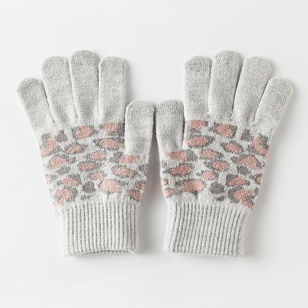 

five fingers gloves winter women warm leopard full finger plus plush thick touch screen driving mitten stretch nylon knit sport cycling glov, Blue;gray