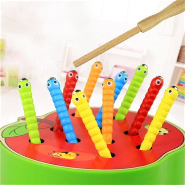 

children's early education building blocks magnetic fishing and catching insects games wooden educational caterpillar toys pairing