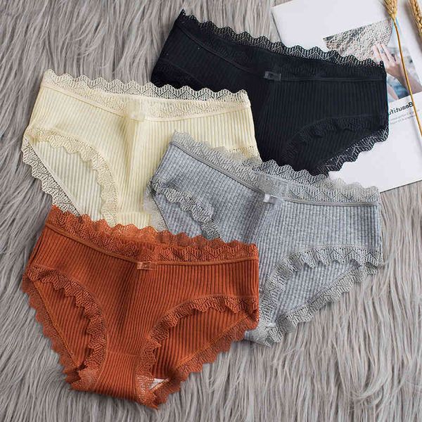 

women cotton panties comfortable underwears middle-waisted lace breathable underpant female lingerie big size ladies briefs, Black;pink